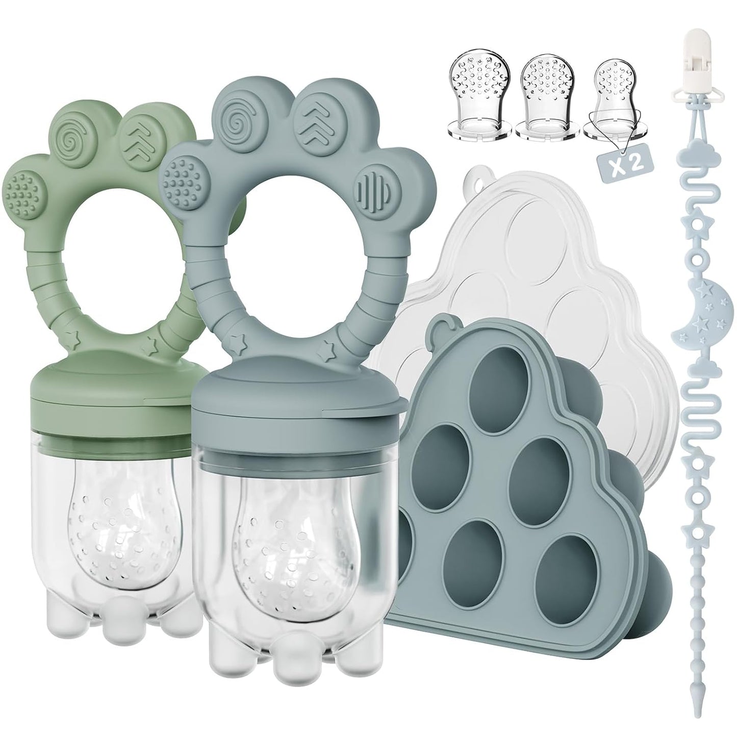 2 Pack Baby Fruit Food Feeder+Breastmilk Popsicle Molds,Baby Teethers,BPA Free,2mm Fine Holes to Prevent Choking,Perfect for Teething Relief & Infant Solid Food Introduction,3 M+（ Mauve Pink, Cream）