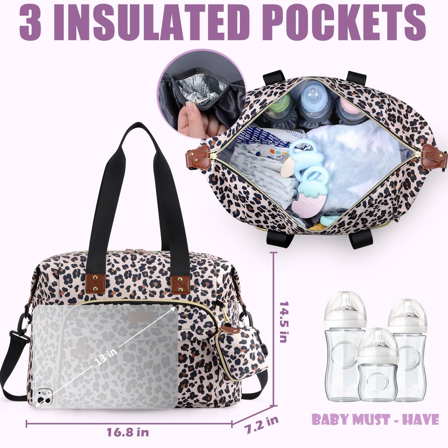 Tuwubi Diaper Bag Tote,Baby Diaper Bag with Pacifier Case Large Travel Diaper Tote Caddy for Mom and Dad Multifunction Large Baby Bag - M-Pink