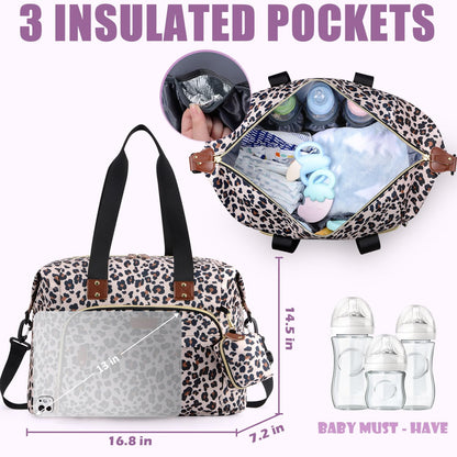 Tuwubi Diaper Bag Tote,Baby Diaper Bag with Pacifier Case Large Travel Diaper Tote Caddy for Mom and Dad Multifunction Large Baby Bag - M-Pink