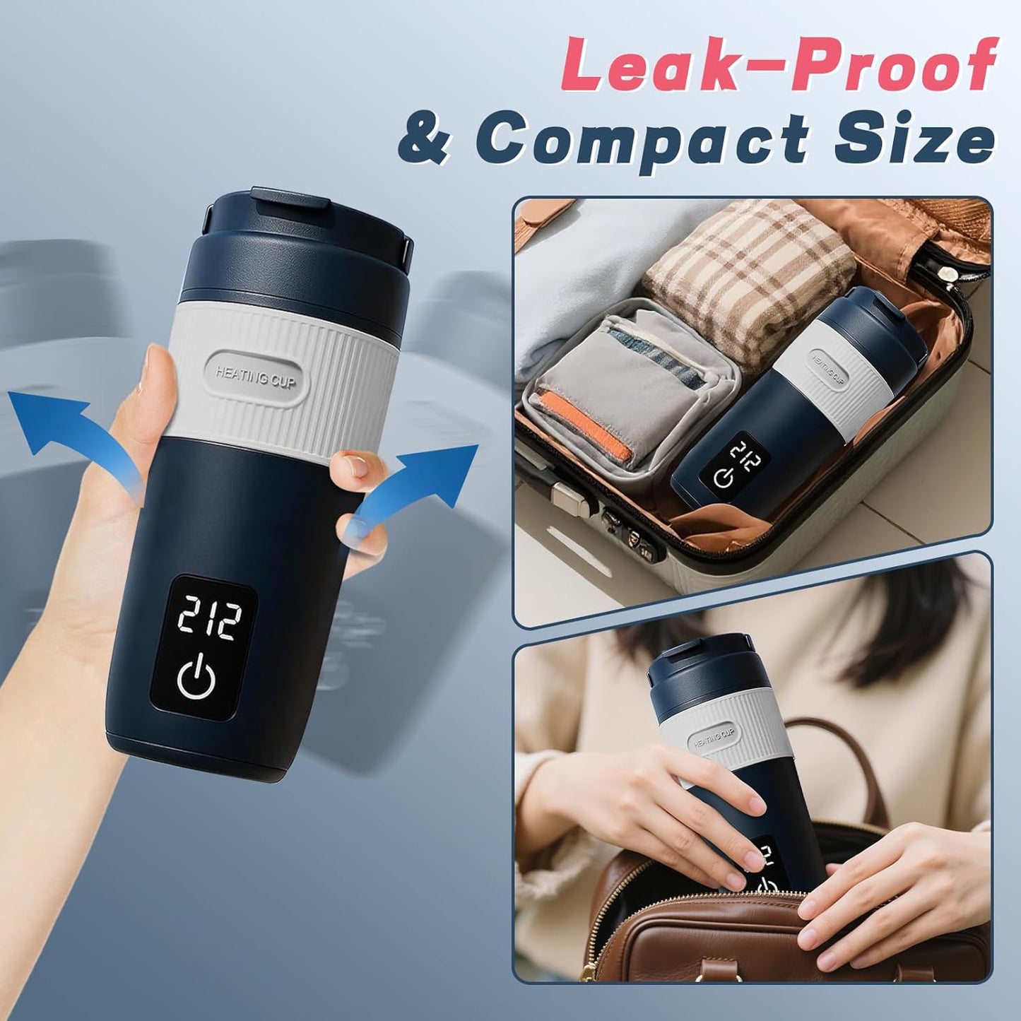 Portable Baby Bottle Warmer, Travel-Friendly with Detachable Battery Base, Type-C Fast Charge, 316 Stainless Steel, Touch Control, 8H Constant Temperature, Child Lock, 95-131°F