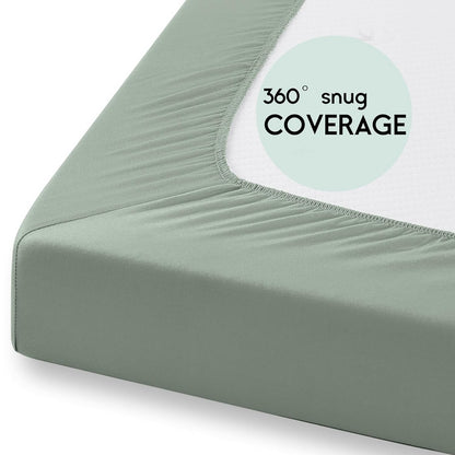 Yoofoss Pack and Play Sheets Fitted, Mini Crib Sheets 2-Pack for Pack N Play Mattress, Stretchy Playard Sheet, Soft and Breathable Green+Giraff