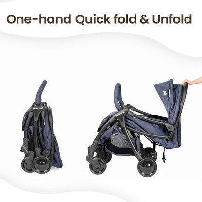 Beberoad Lightweight Baby Stroller for Airplane R2 Small Travel Stroller Compact Strollers Foldable, Infant Toddler Stroller with Adjustable Backrest, Cup Holder and Waterproof Canopy, Black