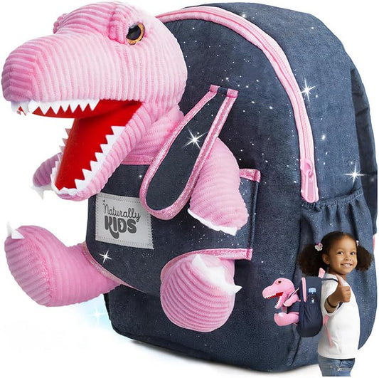 Naturally KIDS Pink Dinosaur Toys for Girls, Dinosaur Gifts for Girls 2-5 Year Old, Toddler Backpack