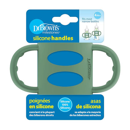Dr. Brown's Narrow Baby Bottle Handles, 100% Silicone, Easy Grip Removable Handles for Bottle to Sippy Cup Transition, Blue, 4m+