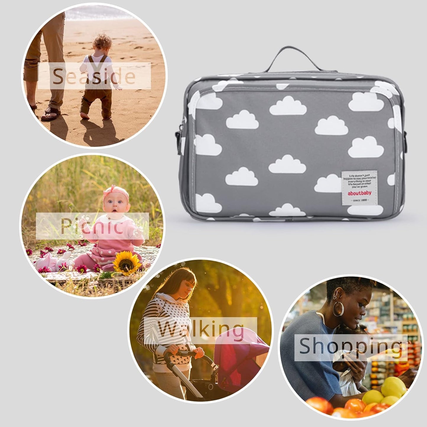 GOGOSO Baby Stroller Organizer Bag with Insulated Pocket, Universal Fit Most Strollers, Space for Diapers, Wipes & Toys, Flowers