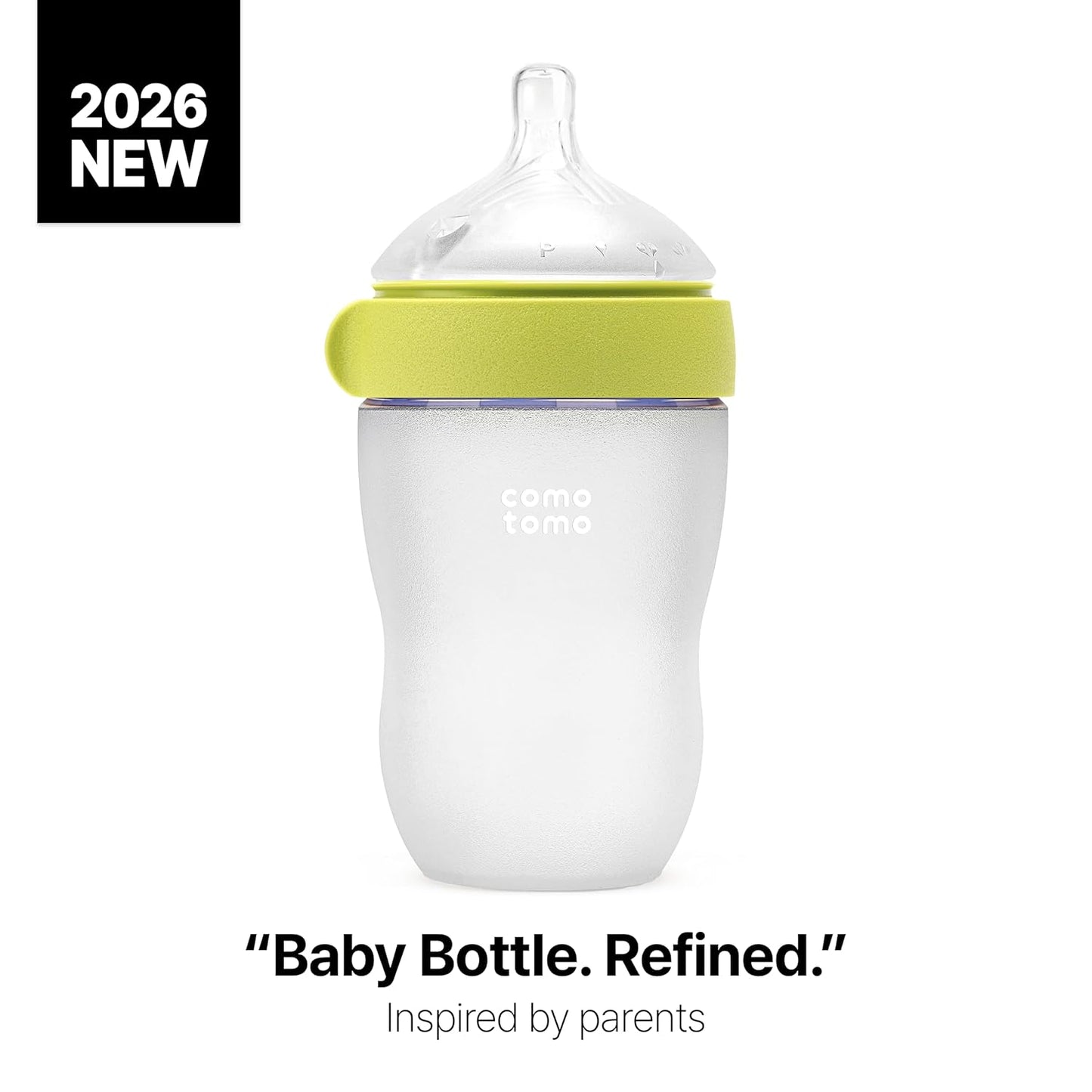 Comotomo Silicone Baby Bottle Gen 2 – 2026 Release (8oz) – Soft, Wide-Neck Bottle for Comfortable Feeding with Dual Anti Colic Vents (Includes Medium Flow Nipples), Yellow (Double Pack)