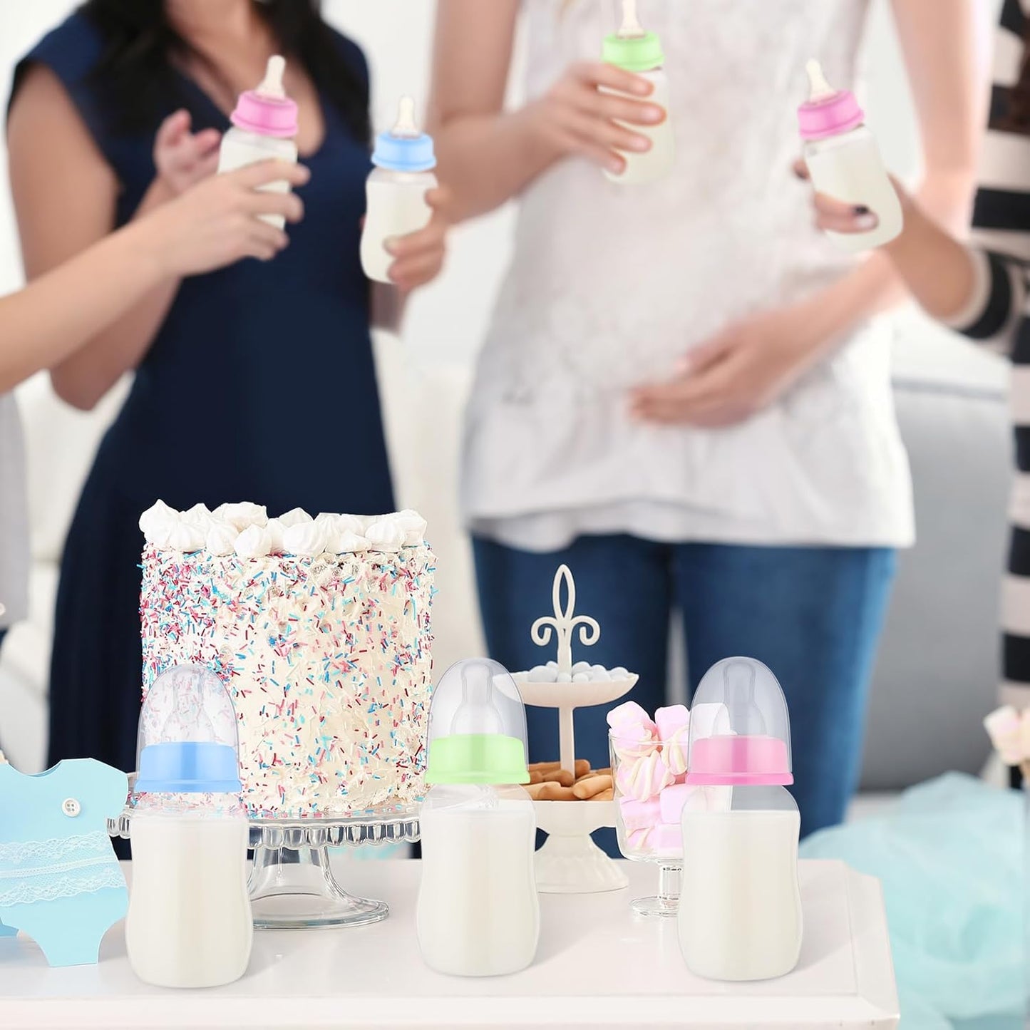 SiliFine 30 Pcs Baby Shower Favors Party Bottle Chug Game Mini Bottles Gift Sets for Gender Reveal Birthday Party Supplies Gift (Pink)