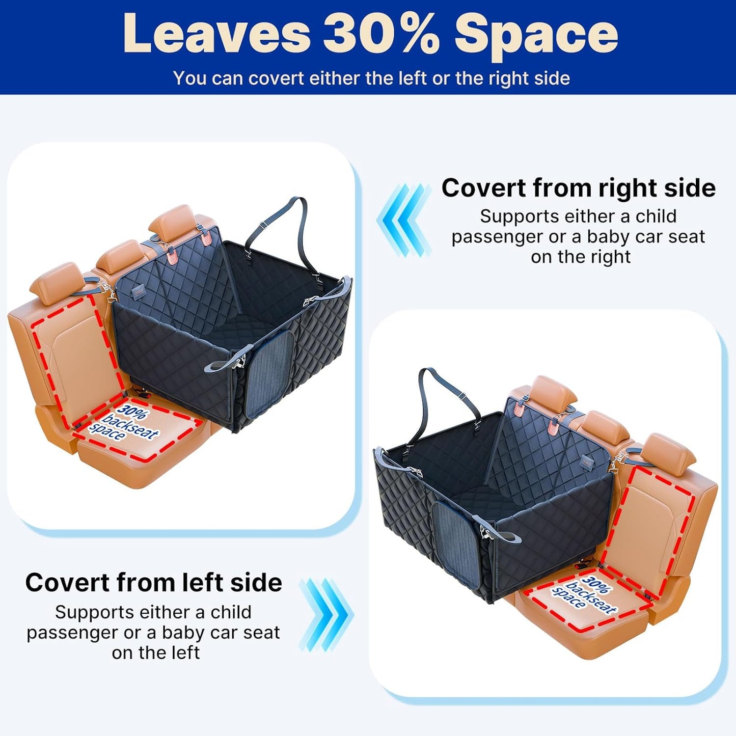 Convertible Back Seat Extender for Dogs, Foldable 400lb Hard Bottom Dog Car Seat Cover for Back Seat, Waterproof Dog Hammock Bed Backseat Cover for Dogs in Car SUV Truck Pet Seat Cover Black XL