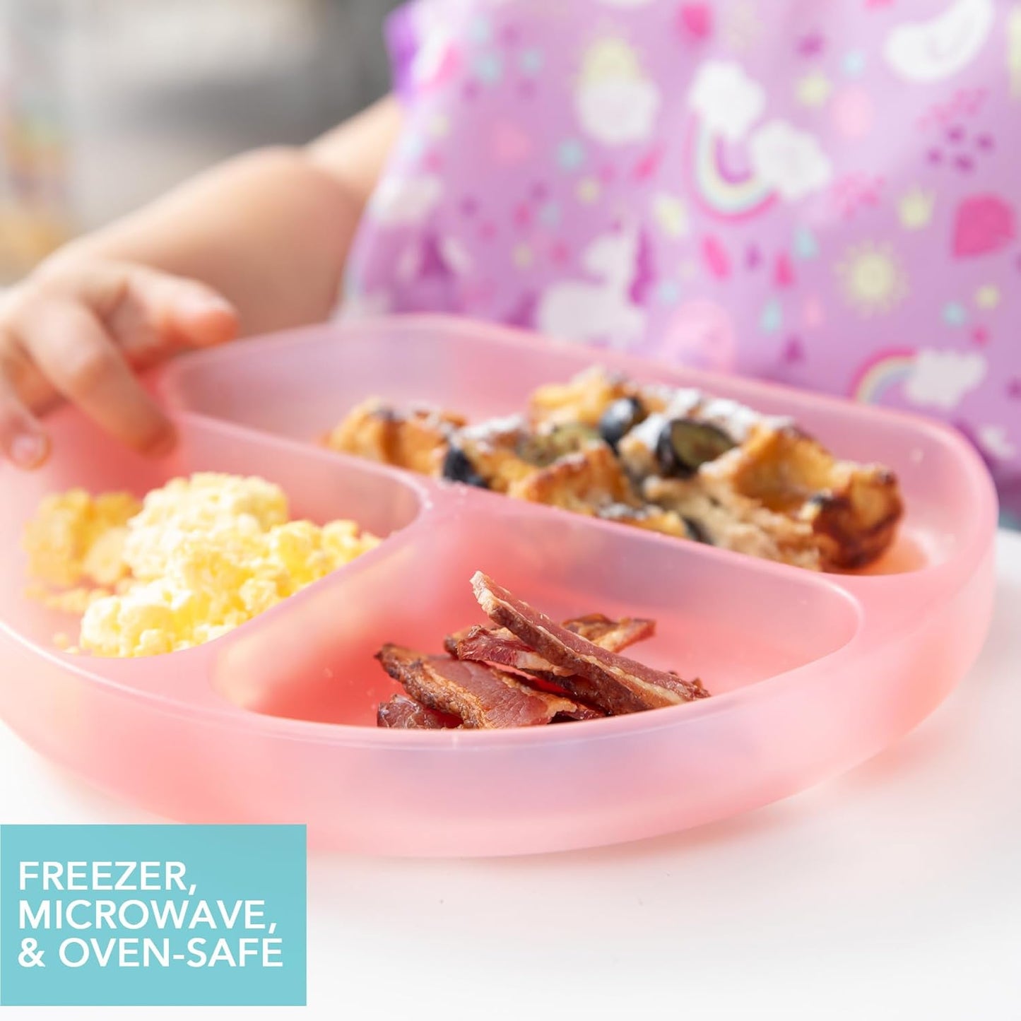 Bumkins Toddler and Baby Suction Plate, Divided Grip Dish for Babies and Kids, Baby Led Weaning, Feeding Supplies, Sticks to Tables and Highchairs, Platinum Silicone, for Chidren 6 Months, Gray