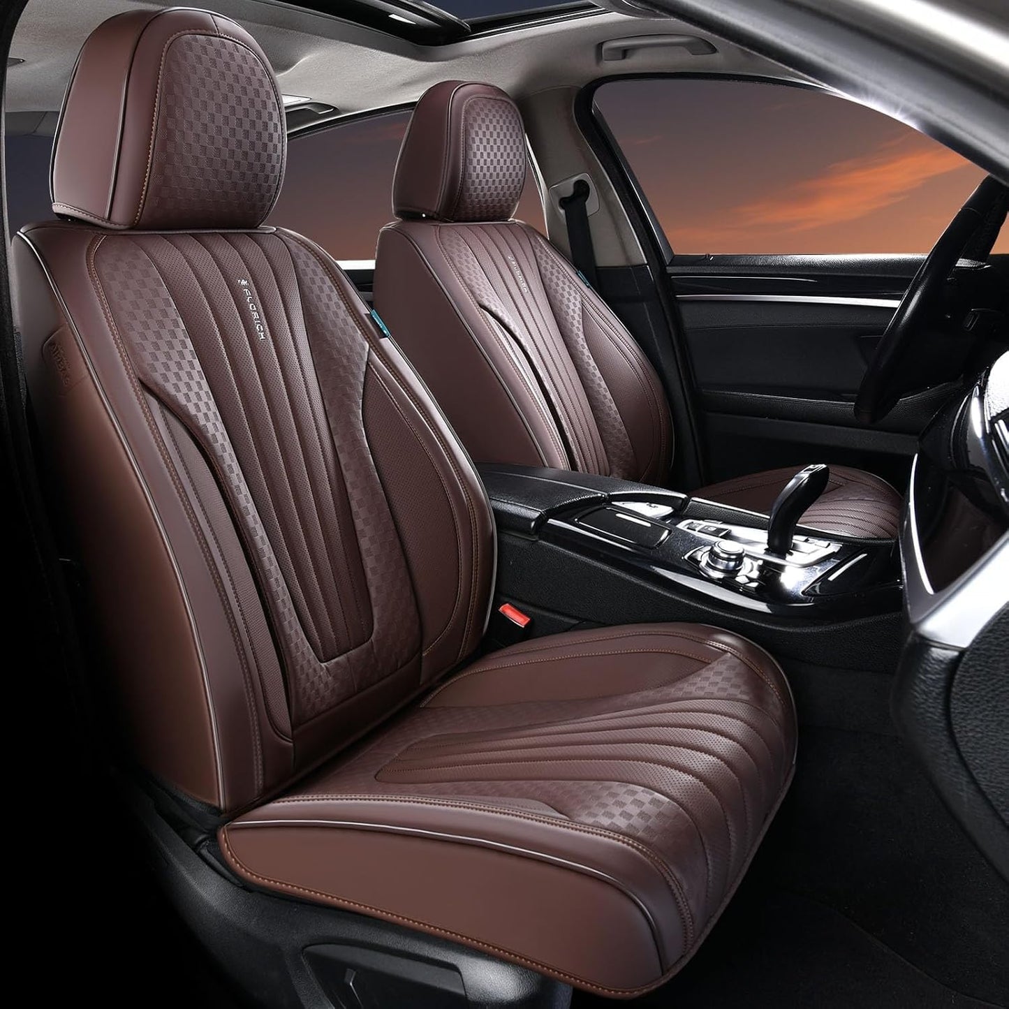 FLORICH Car Seat Covers, Brown Leather Seat Covers for Cars, Faux Nappa Leather Automotive Seat Protectors, Car Seat Cushions Universal Fit for Most Sedans SUVs Trucks - Brown
