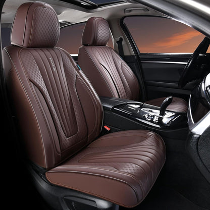 FLORICH Car Seat Covers, Brown Leather Seat Covers for Cars, Faux Nappa Leather Automotive Seat Protectors, Car Seat Cushions Universal Fit for Most Sedans SUVs Trucks - Brown