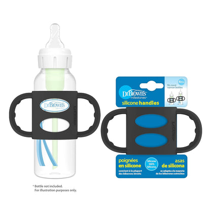 Dr. Brown's Narrow Baby Bottle Handles, 100% Silicone, Easy Grip Removable Handles for Bottle to Sippy Cup Transition, Blue, 4m+