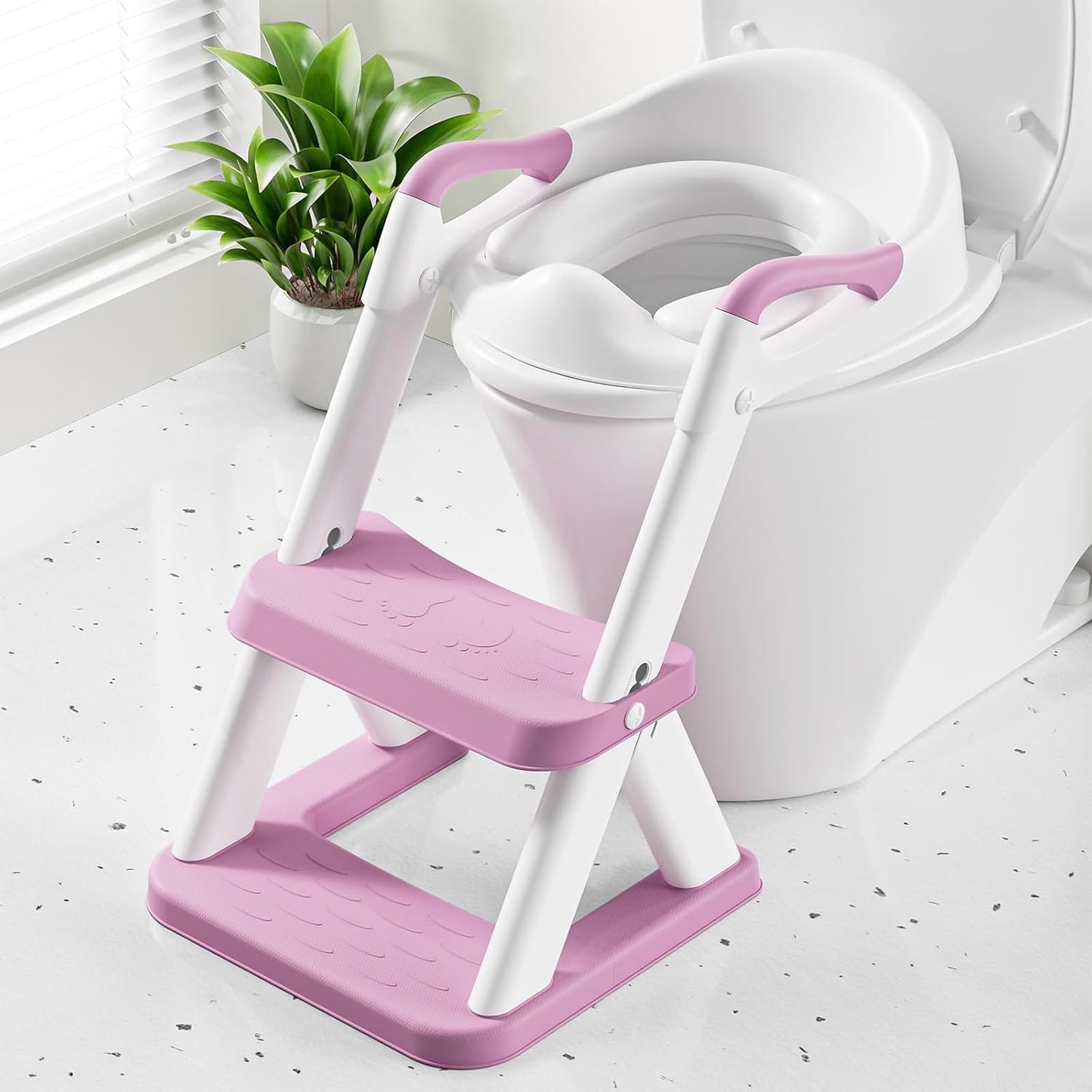 Potty Training Toilet Seat with Steps, 2-in-1 Toddler Toilet Seat for Boys Girls with Splash Guard Soft Anti-Slip Pad,Grey