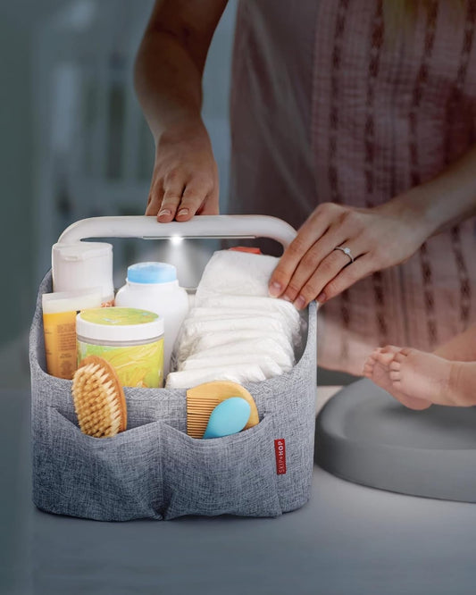 Skip Hop Diaper Caddy Organizer with Touch Sensor Night Light Nursery Style Oat