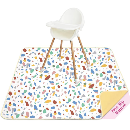 Basumee Splat Mat High Chair Mat Waterproof Baby Play Splat Mat for Under High Chair Food Catcher Highchair Mat for Floor Non Slip Bottom, Pink Rainbow, 46x42 Inches