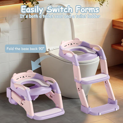 3-in-1 Baby Potty Training Seat with 2 Step Ladder, Splash Guard Anti-Slip Pad, Height Adjustable Toddler Toilet Seat with Soft Cushion for Kids Boys Girls(Grey)