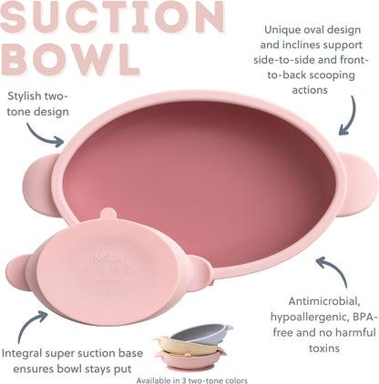 Bibado - Silicone Baby Bowl (Blush) - Stay Put Suction Bowl - Oval Shape - First Meals & Snacks - Durable, Dishwasher & Microwave Safe, BPA Free - Medical Grade - Baby Essentials - 6 Months to 3 Years