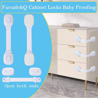 Fursafe&Q Baby Cabinet Locks, Child Safety Cabinet Proofing -Child Safety Strap Locks Adhesive Drawer Fridge Ovens Door Toilet Latches No Drill Multi-Purpose for Furniture Kitchen Lock (White, 2Pack)