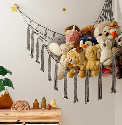 mirolam Stuffed Animal Storage Hammock Net - Toy Hammock Net for Stuffed Animals Corner - Hanging Stuff Animal Organizer Holder Large Size Baby Nursery Room Decor-Grey