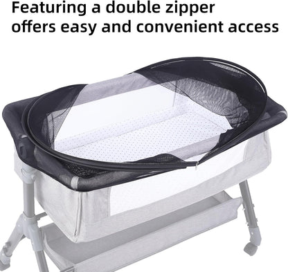 Bassinet Cover Mosquito Net for Babies to Keep Insects/Bugs/Cats Out, Toddler Bassinet/Bedside Sleeper/Crib Net with Two-Way Zippers & Storage Bag, Breathable Mesh Holes, White