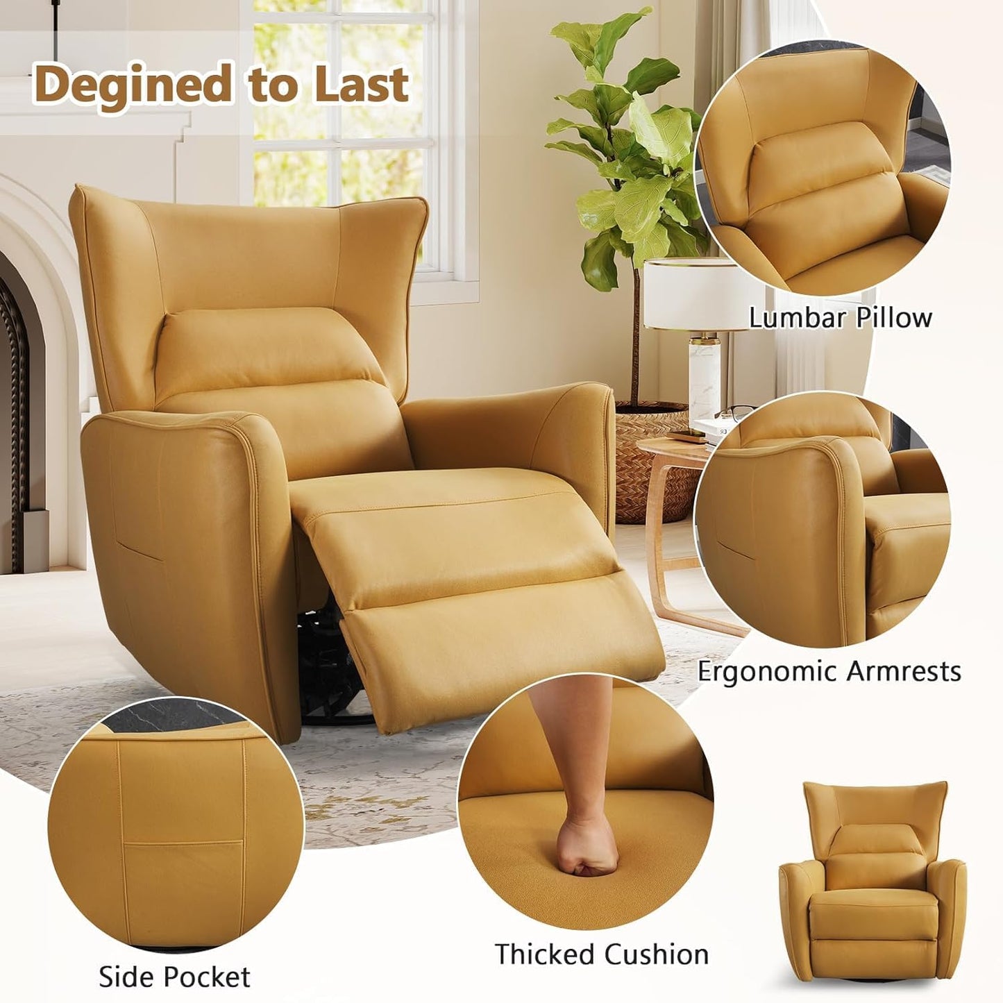HAOMARKETS Electric Swivel Rocker Recliner Chair, Power Faux Leather Glider Rocking Recliners for Adults,360° Swivel Nursery Reclining Sofa with USB Charging Port, White