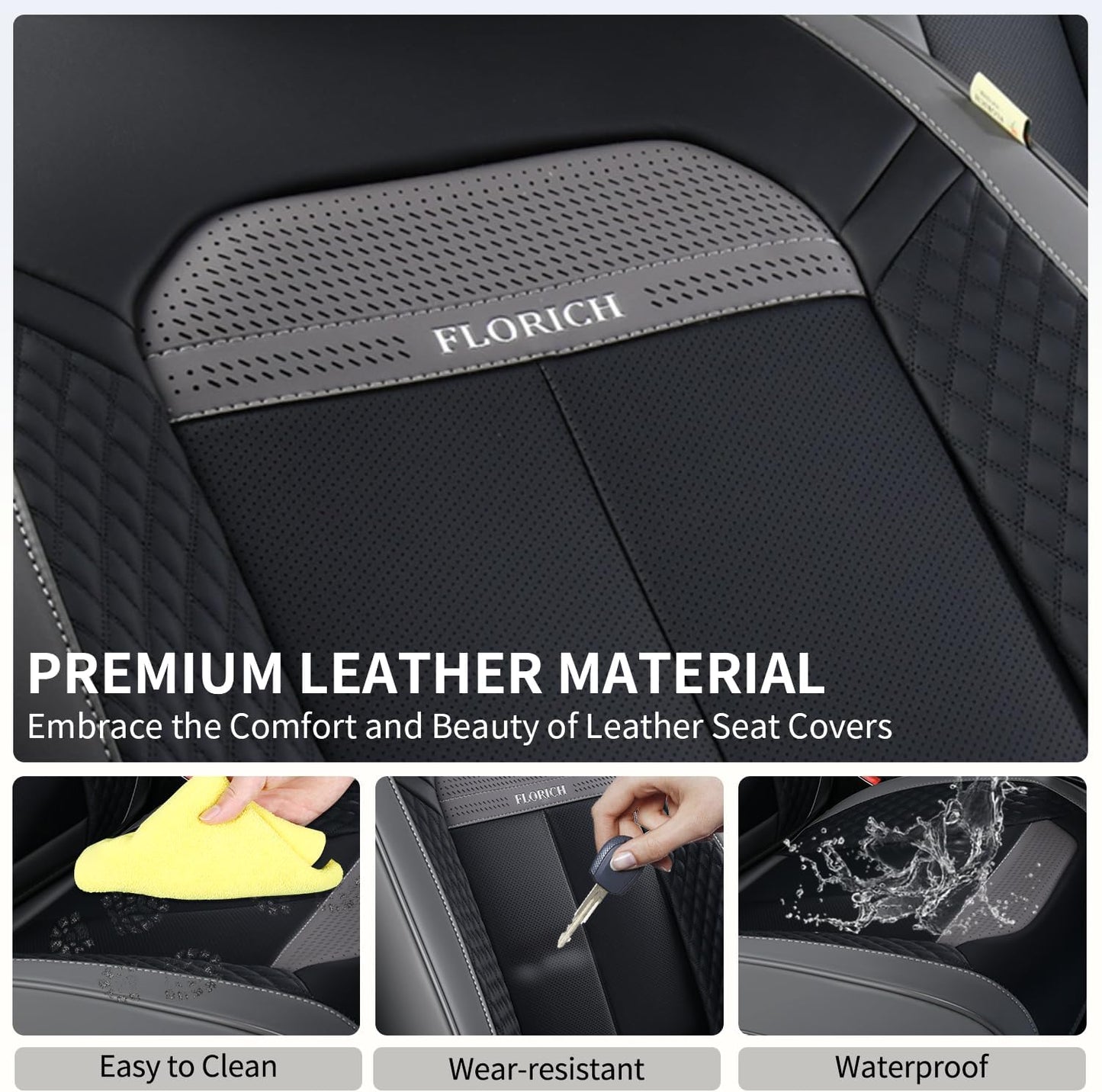 FLORICH Car Seat Covers Full Set, Automotive Seat Covers, Black Car Seat Cover, Waterproof Seat Protectors Universal fit for Car Truck Van SUV - Black