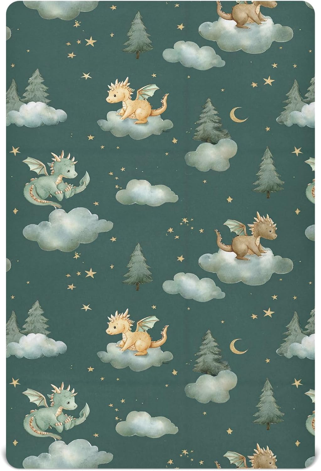 Pfrewn Crib Sheets for Boys Girls Dragon Baby Animals Retro Fitted Crib Sheet for Mini Crib Mattress Stretch Soft Toddler Baby Playard Sheet,39x27IN