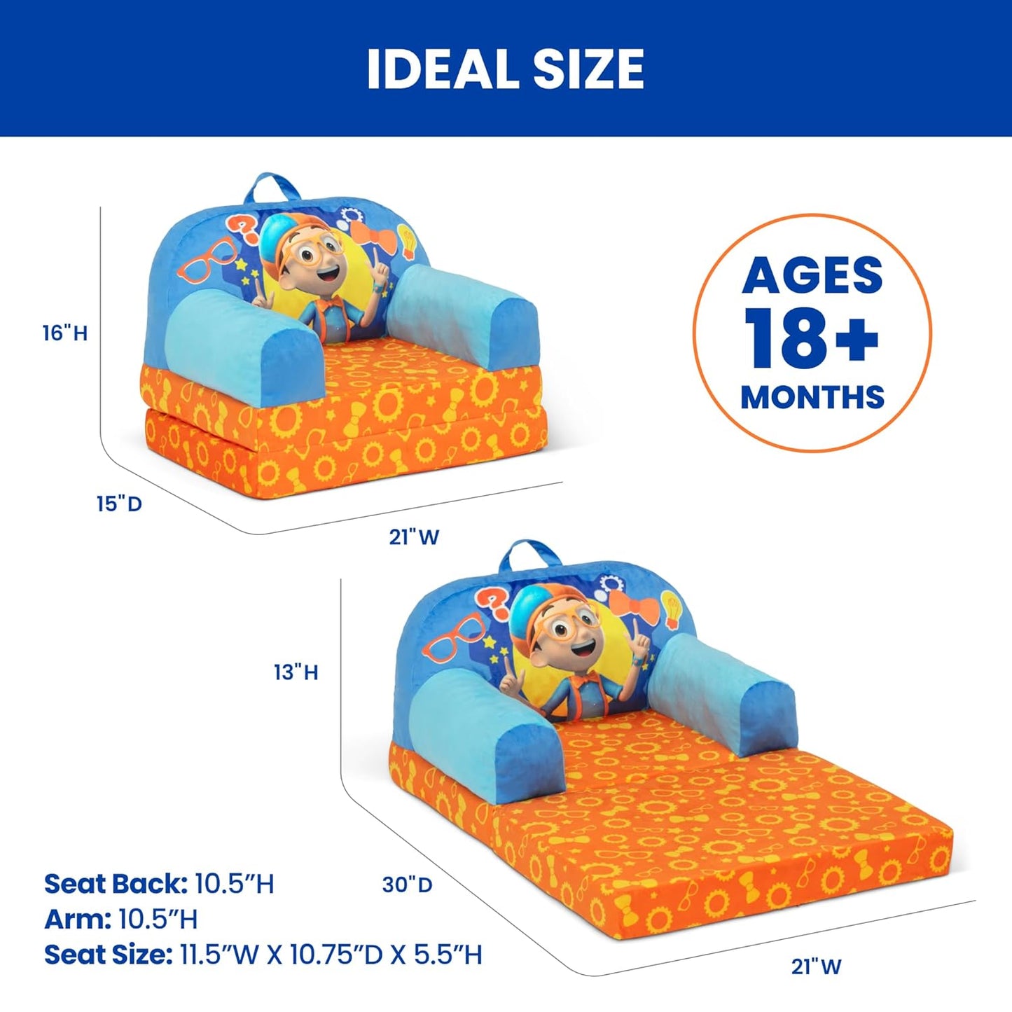 Delta Children - Cars Cozee Buddy Flip-Out Kids Chair, Blue