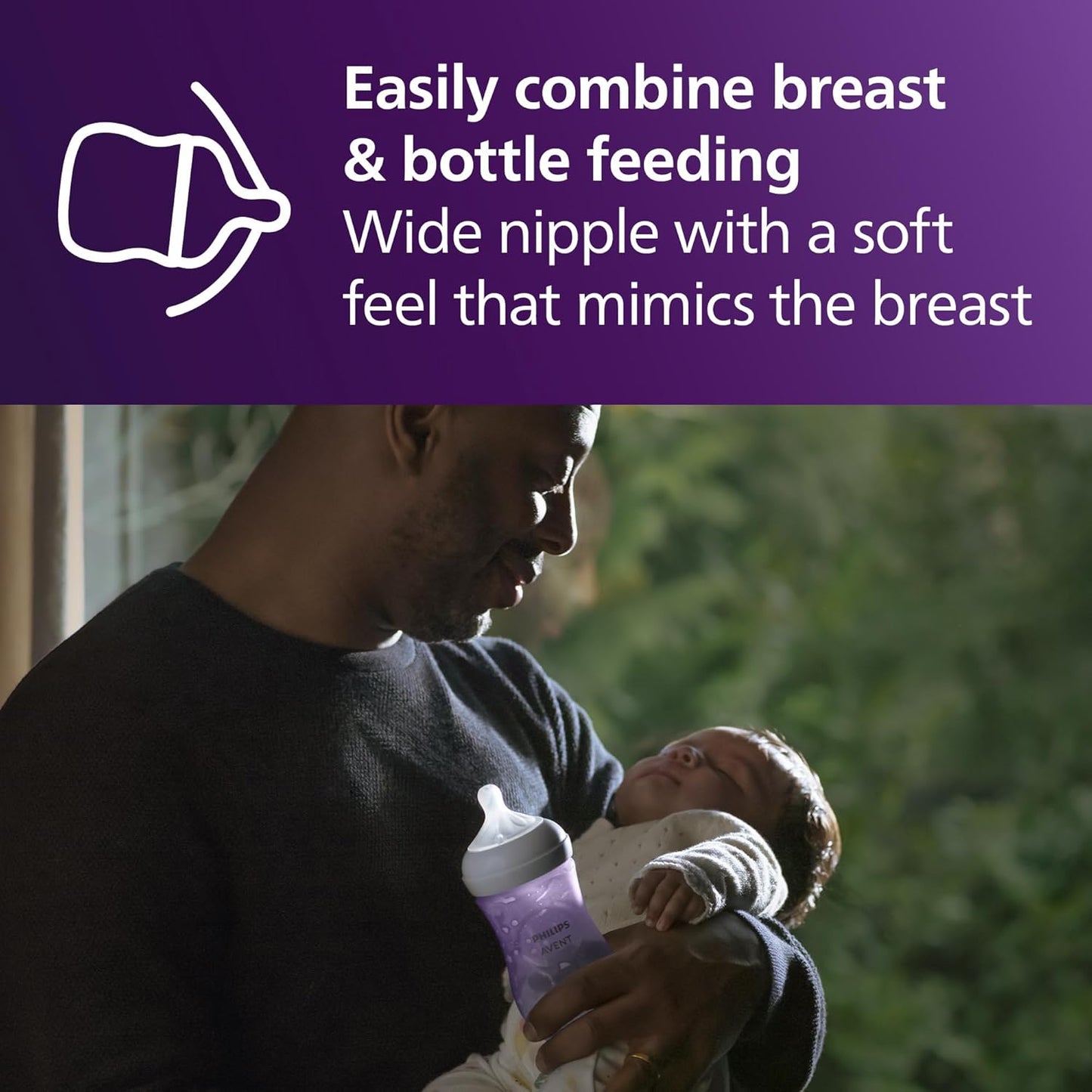 Philips Avent Natural Baby Bottles with Natural Response Nipples (Medium Flow, Flow 3), 9oz, 4-Pack, SCY903/04