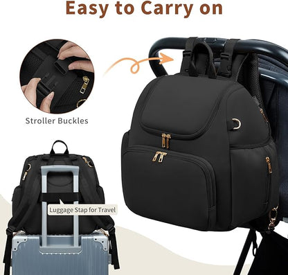 CEI-CEI Neoprene Diaper Bag Backpack Stylish Baby Maternity Bags Travel Tote for Mom with Insulated Pockets, Changing Pad, Stowable Shoulder Strap