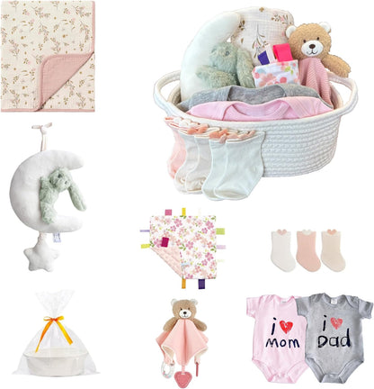 CREVENT Diaper Caddy Organizer, Baby Basket with Handle, Table Organizer for Storage, Portable Car Organizer, Baby Shower Gifts + Gift bag with Ribbon