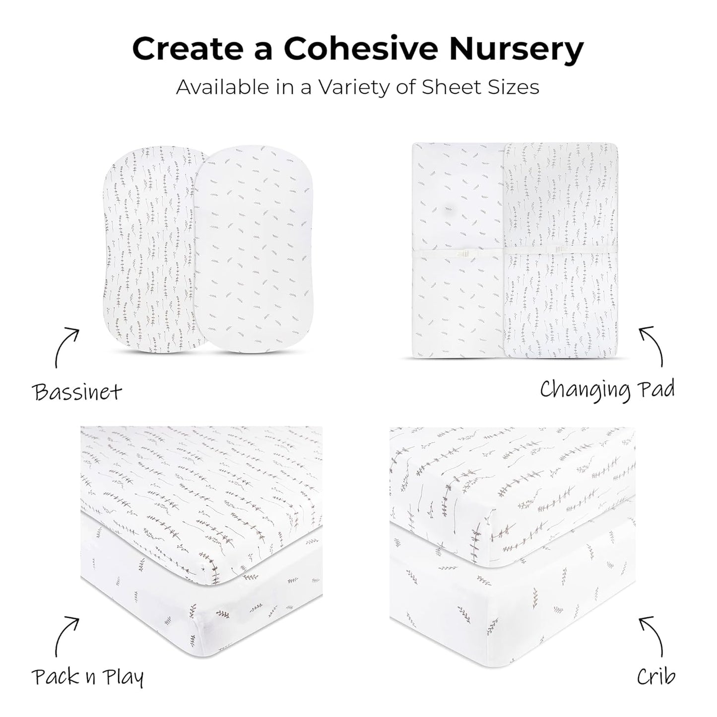 Ely's & Co. Pack N Play Fitted Playard Sheets - Breathable 100% Jersey Knit Cotton - Unisex Mini Crib Mattress Cover - Grey Sage Diamond - 2 Pack Set