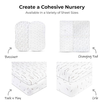 Ely's & Co. Pack N Play Fitted Playard Sheets - Breathable 100% Jersey Knit Cotton - Unisex Mini Crib Mattress Cover - Grey Sage Diamond - 2 Pack Set
