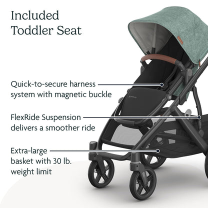 UPPAbaby Vista V3 Convertible Single-to-Double Stroller for Baby & Toddler, 30+ Configurations, Car Seat Compatible, All-Wheel Suspension, XL Basket – Owen (Mocha Mélange/Carbon Frame)