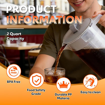 2QT/64oz Vortex Mixing Pitcher with Detachable Plunger & Leak-Proof Lid – BPA-Free, Dishwasher-Safe Pitcher for Juice, Shakes, Formula & More (1 Pack)