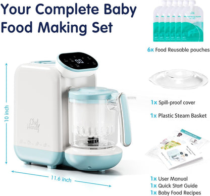 Chefhandy Baby Food Maker, Steamer & Blender with Stainless Steel Basket, Puree Maker with Auto/Manual Blend, Bottle Warmer & Sterili-zer, Safe & Easy-to-Clean Compact Baby Food Processor (Yellow)