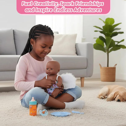 CARANOVO Baby Doll Accessories Set – 7 Pcs Feeding and Caring Set with Magic Disappearing Bottles, Pacifier, Diapers and Bibs Doll Pretend Play Gift for Kids