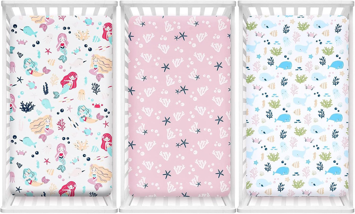 PHF 3 Pack Soft Mini Crib Sheets, Floral & Animal Pack N Play Sheets for Baby Boys Girls, No Slip Universal Fit for Pack N Play, Playard, Portable and Mini Crib Mattresses,Floral & Animal