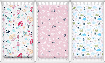 PHF 3 Pack Soft Mini Crib Sheets, Floral & Animal Pack N Play Sheets for Baby Boys Girls, No Slip Universal Fit for Pack N Play, Playard, Portable and Mini Crib Mattresses,Floral & Animal