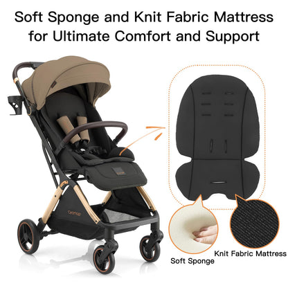 Gromast Gravity Folding Baby Stroller - Portable Travel Toddler Stroller w/Adjustable Backrest, Canopy & Cup Holder, Lightweight and UV Protected, One-Hand Automatic Folding - Green