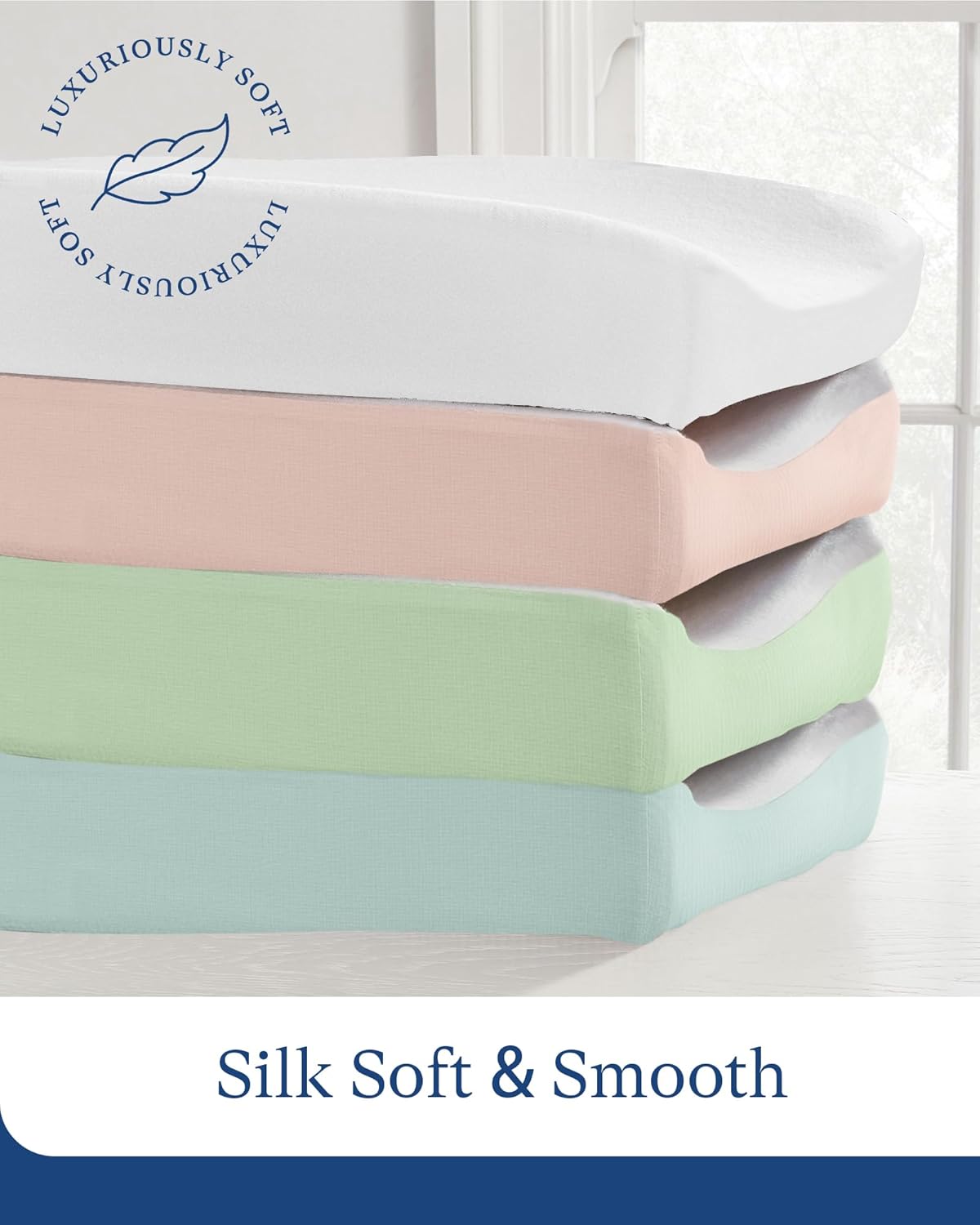 Supersoft Pack and Play Sheets Fitted, Premium Bamboo Viscose Mini Crib Sheets, Pack N Play Mattress Sheets, Graco Playard Baby Sheets Neutral for Boys Girls, 5'' Deep Pocket 2-Pack
