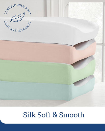 Supersoft Pack and Play Sheets Fitted, Premium Bamboo Viscose Mini Crib Sheets, Pack N Play Mattress Sheets, Graco Playard Baby Sheets Neutral for Boys Girls, 5'' Deep Pocket 2-Pack