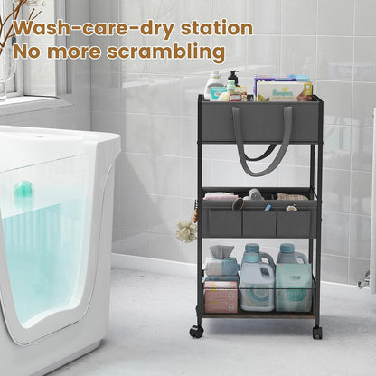 Diaper Caddy Organizer and Storage, 3-Tier Baby Storage Organizers with 2+2 Dividers, Large Capacity Diaper Rolling Cart for Nursery, Diaper Caddy Cart for Crib, Bedroom, Bathroom
