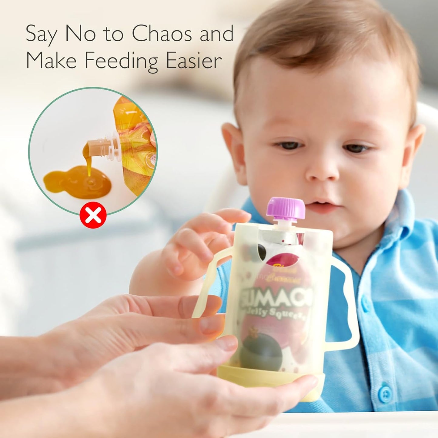 Momcozy Baby Pouch Holder No Squeeze, Baby Food & Juice Box Holder, Mess-Free, Easy Grip for Self-Feeding, BPA-Free & DEHP-Free, Must-Have for Babies, Green