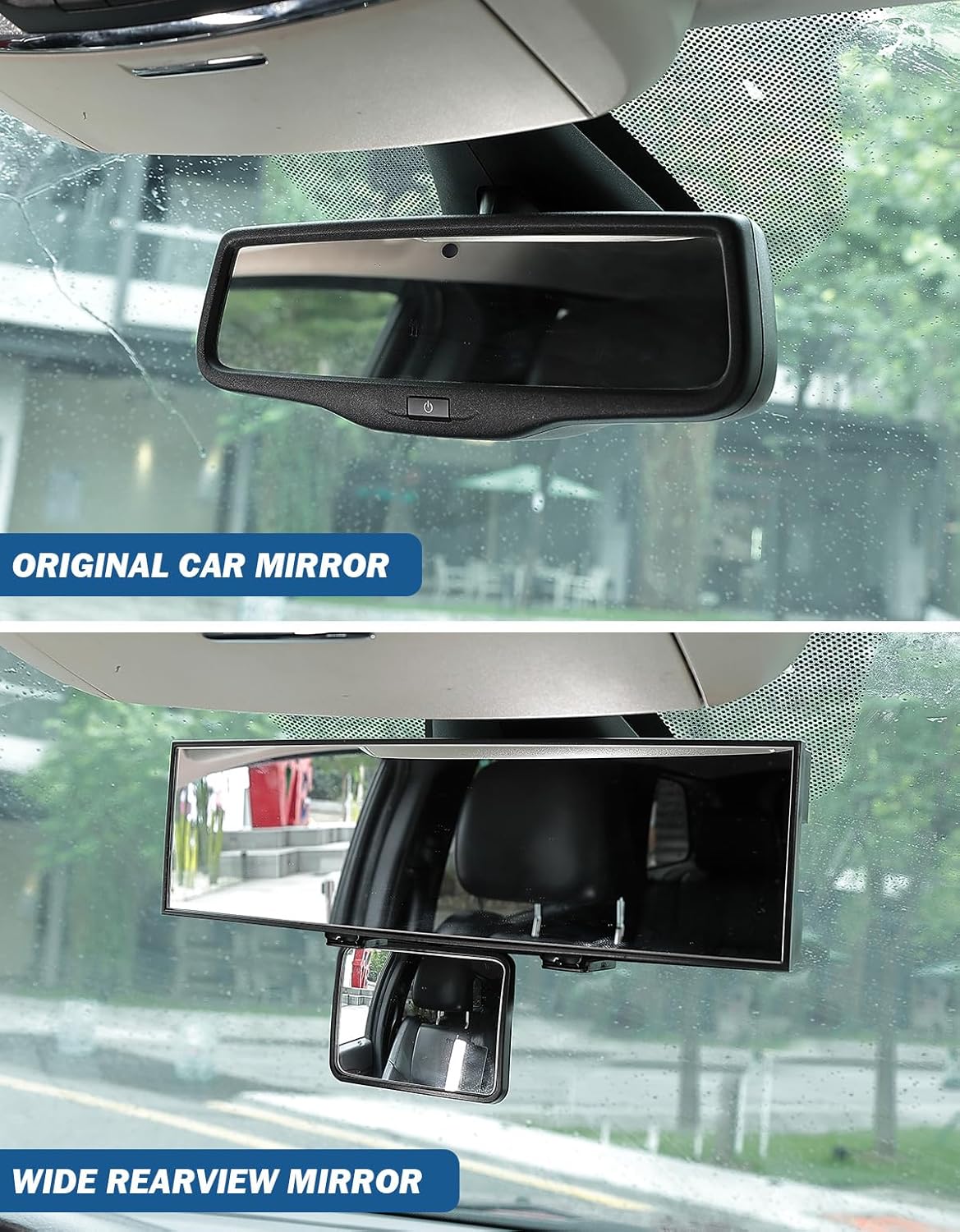 JOYTUTUS Car Rear View Mirror with Baby Mirror, Universal 11 Inch Panoramic Convex Rearview, Clip-On Wide Angle Rear View Reduce Blind Spot Effectively for Car and Can Keep an Eye on the Back Seat