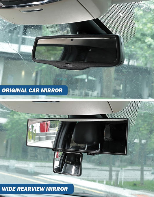 JOYTUTUS Car Rear View Mirror with Baby Mirror, Universal 11 Inch Panoramic Convex Rearview, Clip-On Wide Angle Rear View Reduce Blind Spot Effectively for Car and Can Keep an Eye on the Back Seat