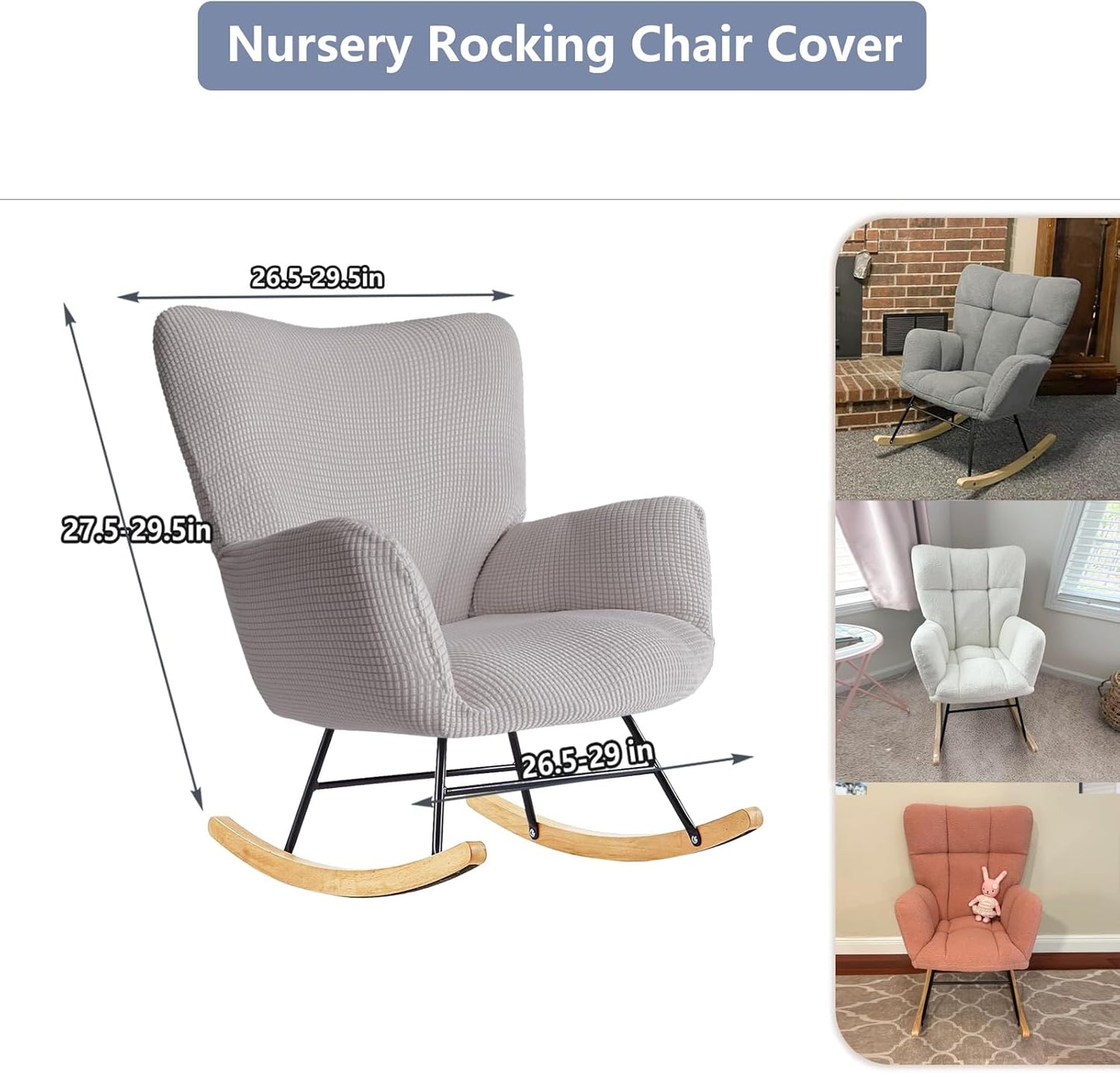 Nursery Rocking Chair Cover,1 Piece Glider Chairs Cover Slipcovers,Soft with Elastic Bottom Spandex Jacquard Small Checks,Furniture Protector Washable