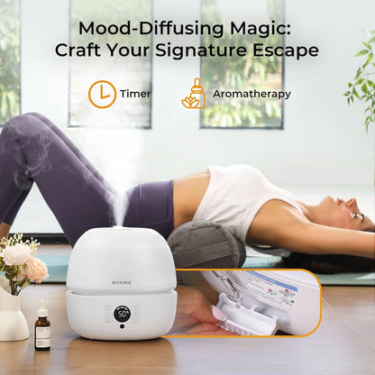 BOXING 3L Cool Mist Humidifier, Ultra Quiet 20dB for Bedroom, Baby & Office, Top Fill Air Humidifier for Home Office & Indoor Plants, 30H Runtime, Essential Oil Tray, Night Light, BPA-Free, White