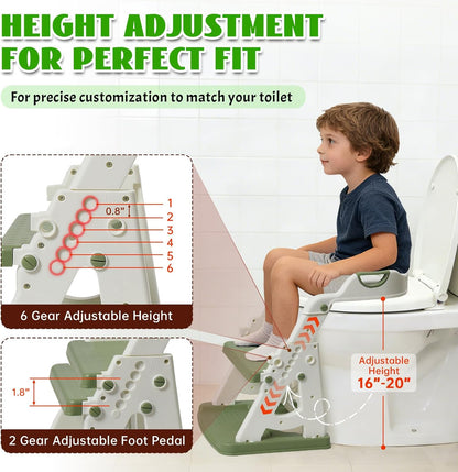 Potty Training Toilet Seat, Stable Potty Training Seat with Step Stool, 2 in 1 Toddler Toilet Seat with Steps for Kids Boys Girls, Toddler Potty Seat with Ladder, Splash Guard, Anti-Slip Pads (Gray)