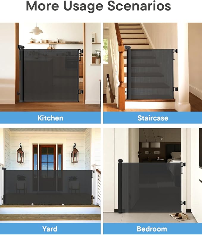 Extra Wide Baby Gate - 71 inch Retractable Mesh Gates for Large Opening, Extra Long Mesh Gate for Babies, Dogs, Baby Gate Anti-Crawling Hook for Stairs Hallways Doorway Indoor Outdoor, Black
